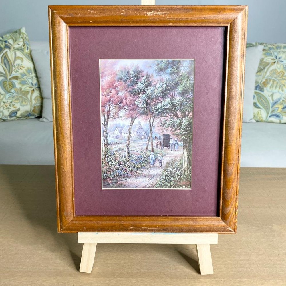 Carl Valente Print Of An Amish Family And A Buggy-Matted Wood Frame Behind Glass